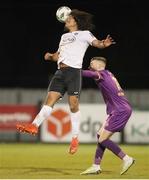 21 April 2023; Filip Fjeldheim Da Silva of Finn Harps in action against James Crawford of Wexford during the SSE Airtricity Men's First Division match between Wexford and Finn Harps at Ferrycarrig Park in Wexford. Photo by Michael P Ryan/Sportsfile