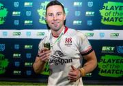 21 April 2023; John Cooney with his player of the match award after the United Rugby Championship Round 18 match between Ulster and Edinburgh at the Kingspan Stadium in Belfast. Photo by John Dickson/Sportsfile