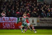 21 April 2023; Jack Byrne of Shamrock Rovers in action against Adam Murphy of St Patrick's Athletic during the SSE Airtricity Men's Premier Division match between St Patrick's Athletic and Shamrock Rovers at Richmond Park in Dublin. Photo by Seb Daly/Sportsfile