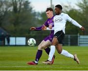 21 April 2023; Okwuy Otwuke of Finn Harps in action against Ben Lynch of Wexford during the SSE Airtricity Men's First Division match between Wexford and Finn Harps at Ferrycarrig Park in Wexford. Photo by Michael P Ryan/Sportsfile