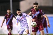 21 April 2023; Conor Keeley of Drogheda United in action against Dean Williams of Bohemians during the SSE Airtricity Men's Premier Division match between Drogheda United and Bohemians at Weaver's Park in Drogheda, Louth. Photo by Stephen McCarthy/Sportsfile