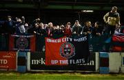 21 April 2023; Bohemians supporters celebrate after the SSE Airtricity Men's Premier Division match between Drogheda United and Bohemians at Weaver's Park in Drogheda, Louth. Photo by Stephen McCarthy/Sportsfile