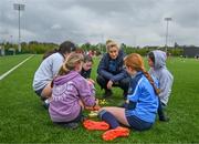 22 April 2023; LGFA Gaelic4Teens ambassador Samantha Lambert with participants during the 2023 ZuCar Gaelic4Teens Festival Day at the GAA National Games Development Centre in Abbotstown, Dublin. Photo by Ben McShane/Sportsfile