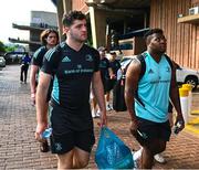 22 April 2023; James Culhane and Temi Lasisi of Leinster arrive before the United Rugby Championship match between Vodacom Bulls and Leinster at Loftus Versfeld Stadium in Pretoria, South Africa. Photo by Harry Murphy/Sportsfile
