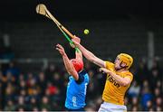 22 April 2023; Paul Crummey of Dublin in action against Niall O'Connor of Antrim during the Leinster GAA Hurling Senior Championship Round 1 match between Antrim and Dublin at Corrigan Park in Belfast. Photo by Ramsey Cardy/Sportsfile
