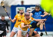 22 April 2023; Eoghan Campbell of Antrim in action against Danny Sutcliffe of Dublin during the Leinster GAA Hurling Senior Championship Round 1 match between Antrim and Dublin at Corrigan Park in Belfast. Photo by Ramsey Cardy/Sportsfile