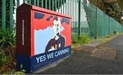 22 April 2023; Graffiti artwork on an electricity junction box depicting former Galway inter-county hurler Joe Canning before the Leinster GAA Hurling Senior Championship Round 1 match between Galway and Wexford at Pearse Stadium in Galway. Photo by Seb Daly/Sportsfile