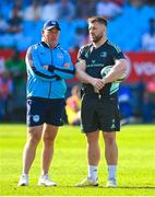 22 April 2023; Vodacom Bulls head coach Jake White and Leinster contact skills coach Sean O'Brien before the United Rugby Championship match between Vodacom Bulls and Leinster at Loftus Versfeld Stadium in Pretoria, South Africa. Photo by Harry Murphy/Sportsfile