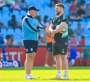 22 April 2023; Vodacom Bulls head coach Jake White and Leinster contact skills coach Sean O'Brien before the United Rugby Championship match between Vodacom Bulls and Leinster at Loftus Versfeld Stadium in Pretoria, South Africa. Photo by Harry Murphy/Sportsfile