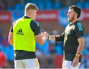 22 April 2023; Conor O’Tighearnaigh and Will Connors of Leinster before the United Rugby Championship match between Vodacom Bulls and Leinster at Loftus Versfeld Stadium in Pretoria, South Africa. Photo by Harry Murphy/Sportsfile