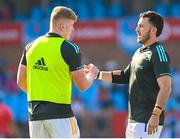 22 April 2023; Conor O’Tighearnaigh and Will Connors of Leinster before the United Rugby Championship match between Vodacom Bulls and Leinster at Loftus Versfeld Stadium in Pretoria, South Africa. Photo by Harry Murphy/Sportsfile