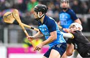 22 April 2023; Sean Currie of Dublin in action against Antrim goalkeeper Ryan Elliott during the Leinster GAA Hurling Senior Championship Round 1 match between Antrim and Dublin at Corrigan Park in Belfast. Photo by Ramsey Cardy/Sportsfile
