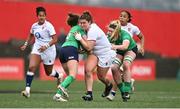 22 April 2023; Maud Muir of England is tackled by Molly Scuffil-McCabe of Ireland during the TikTok Women's Six Nations Rugby Championship match between Ireland and England at Musgrave Park in Cork. Photo by Eóin Noonan/Sportsfile