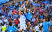 22 April 2023; James Culhane of Leinster contests a high ball with Kurt-Lee Arendse of Vodacom Bulls during the United Rugby Championship match between Vodacom Bulls and Leinster at Loftus Versfeld Stadium in Pretoria, South Africa. Photo by Harry Murphy/Sportsfile