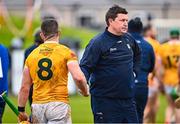 22 April 2023; Antrim manager Darren Gleeson and Michael Bradley of Antrim after side's draw in the Leinster GAA Hurling Senior Championship Round 1 match between Antrim and Dublin at Corrigan Park in Belfast. Photo by Ramsey Cardy/Sportsfile
