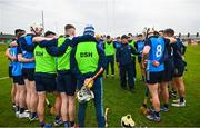 22 April 2023; Dublin manager Micheál Donoghue speaks to his team after their draw in the Leinster GAA Hurling Senior Championship Round 1 match between Antrim and Dublin at Corrigan Park in Belfast. Photo by Ramsey Cardy/Sportsfile