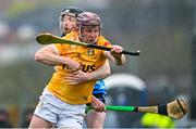 22 April 2023; Eoghan Campbell of Antrim in action against Cian O'Sullivan of Dublin during the Leinster GAA Hurling Senior Championship Round 1 match between Antrim and Dublin at Corrigan Park in Belfast. Photo by Ramsey Cardy/Sportsfile