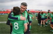 22 April 2023; Ireland head coach Greg McWilliams with Deirbhile Nic a Bháird of Ireland after the TikTok Women's Six Nations Rugby Championship match between Ireland and England at Musgrave Park in Cork. Photo by Eóin Noonan/Sportsfile