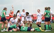 22 April 2023; Alex Matthews of England, hidden, goes over to score a try for her side during the TikTok Women's Six Nations Rugby Championship match between Ireland and England at Musgrave Park in Cork. Photo by Eóin Noonan/Sportsfile