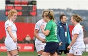 22 April 2023; Dannah O'Brien of Ireland shakes hands with Alex Matthews of England after the TikTok Women's Six Nations Rugby Championship match between Ireland and England at Musgrave Park in Cork. Photo by Eóin Noonan/Sportsfile