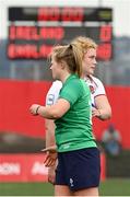 22 April 2023; Dannah O'Brien of Ireland shakes hands with Alex Matthews of England after the TikTok Women's Six Nations Rugby Championship match between Ireland and England at Musgrave Park in Cork. Photo by Eóin Noonan/Sportsfile