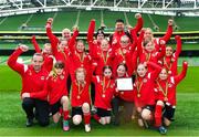 22 April 2023; The Lusk FC team and coaching staff, from Dublin, after the Aviva Soccer Sisters Finals Day at the Aviva Stadium in Dublin. Photo by Sam Barnes/Sportsfile