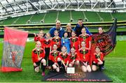 22 April 2023; The Newport Town AFC team, and coaching staff from Mayo, after the Aviva Soccer Sisters Finals Day at the Aviva Stadium in Dublin. Photo by Sam Barnes/Sportsfile