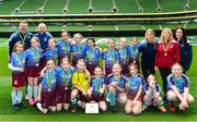 22 April 2023; The Piltown AFC team and coaching staff, from Kilkenny, after the Aviva Soccer Sisters Finals Day at the Aviva Stadium in Dublin. Photo by Sam Barnes/Sportsfile