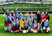 22 April 2023; The Piltown AFC team and coaching staff, from Kilkenny, after the Aviva Soccer Sisters Finals Day at the Aviva Stadium in Dublin. Photo by Sam Barnes/Sportsfile