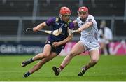 22 April 2023; Diarmuid O’Keeffe of Wexford in action against TJ Brennan of Galway during the Leinster GAA Hurling Senior Championship Round 1 match between Galway and Wexford at Pearse Stadium in Galway. Photo by Seb Daly/Sportsfile