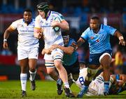 22 April 2023; Conor O’Tighearnaigh of Leinster is tackled by Cyle Brink of Vodacom Bulls during the United Rugby Championship match between Vodacom Bulls and Leinster at Loftus Versfeld Stadium in Pretoria, South Africa. Photo by Harry Murphy/Sportsfile