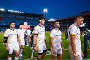 22 April 2023; Leinster players, from left, Thomas Clarkson, Ben Brownlee, Brian Deeny, Dave Kearney and Sam Prendergast after their side's defeat in the United Rugby Championship match between Vodacom Bulls and Leinster at Loftus Versfeld Stadium in Pretoria, South Africa. Photo by Harry Murphy/Sportsfile