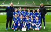 22 April 2023; The Finn Valley FC team and coaching staff, from Donegal, after the Aviva Soccer Sisters Finals Day at the Aviva Stadium in Dublin. Photo by Sam Barnes/Sportsfile