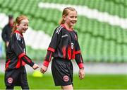 22 April 2023; Siun Kelly of Mungret Regional FC, Limerick, after scoring a goal against Kinvara United, Galway, during the Aviva Soccer Sisters Finals Day at the Aviva Stadium in Dublin. Photo by Sam Barnes/Sportsfile