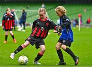 22 April 2023; Nessa Keogh of Mungret Regional FC, Limerick, in action against Róise Gallagher of Kinvara United, Galway, during the Aviva Soccer Sisters Finals Day at the Aviva Stadium in Dublin. Photo by Sam Barnes/Sportsfile