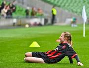 22 April 2023; Nessa Keogh of Mungret Regional FC, Limerick, celebrates a goal during the Aviva Soccer Sisters Finals Day at the Aviva Stadium in Dublin. Photo by Sam Barnes/Sportsfile