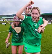 22 April 2023; Laura Southern of Limerick celebrates after her side's victory in the Electric Ireland Camogie Minor A Shield Semi-Final match between Clare and Limerick at St Marys Hurling & Camogie Club in Clonmel, Tipperary. Photo by Michael P Ryan/Sportsfile