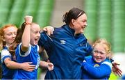 22 April 2023; Cambridge United coach Amy McGaskin, celebrates with players, from left, Molly McGlynn, Allie Murphy, and Sadie Brennan during the Aviva Soccer Sisters Finals Day at the Aviva Stadium in Dublin. Photo by Sam Barnes/Sportsfile