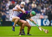 22 April 2023; Conor McDonald of Wexford in action against Gearóid McInerney of Galway during the Leinster GAA Hurling Senior Championship Round 1 match between Galway and Wexford at Pearse Stadium in Galway. Photo by Seb Daly/Sportsfile