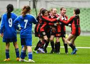 22 April 2023; Players from Kilworth Celtic, Cork, celebrate after beating Dungarvan United, Waterford, during the Aviva Soccer Sisters Finals Day at the Aviva Stadium in Dublin. Photo by Sam Barnes/Sportsfile