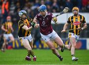 22 April 2023; Tommy Doyle of Westmeath in action against TJ Reid of Kilkenny during the Leinster GAA Hurling Senior Championship Round 1 match between Kilkenny and Westmeath at UPMC Nowlan Park in Kilkenny. Photo by Tyler Miller/Sportsfile