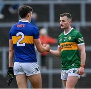 22 April 2023; Tom O'Sullivan, right and teammate David Clifford of Kerry shake hands after after the Munster GAA Football Senior Championship Semi-Final match between Kerry and Tipperary at Fitzgerald Stadium in Killarney, Kerry. Photo by Brendan Moran/Sportsfile