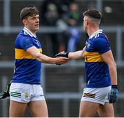 22 April 2023; David Clifford of Kerry, left, and Cathal Deely of Tipperary shake hands after after the Munster GAA Football Senior Championship Semi-Final match between Kerry and Tipperary at Fitzgerald Stadium in Killarney, Kerry. Photo by Brendan Moran/Sportsfile
