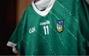 22 April 2023; A detailed view of the jersey of Colm McSweeney of Limerick hanging in the dressing room prior to the Munster GAA Football Senior Championship Semi-Final match between Limerick and Clare at TUS Gaelic Grounds in Limerick. Photo by Tom Beary/Sportsfile