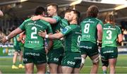 22 April 2023; Connacht players, including Caolin Blade, celebrate after their side were awarded a penalty try during the United Rugby Championship match between Glasgow Warriors and Connacht at Scotstoun Stadium in Glasgow, Scotland. Photo by Paul Devlin/Sportsfile