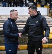 22 April 2023; Westmeath manager Joe Fortune, left, and Kilkenny manager Derek Lyng after the Leinster GAA Hurling Senior Championship Round 1 match between Kilkenny and Westmeath at UPMC Nowlan Park in Kilkenny. Photo by Tyler Miller/Sportsfile