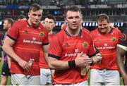22 April 2023; Munster players, from left, Gavin Coombes, Peter O'Mahony and Stephen Archer after the United Rugby Championship match between Cell C Sharks and Munster at Hollywoodbets Kings Park Stadium in Durban, South Africa. Photo by Darren Stewart/Sportsfile