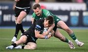 22 April 2023; George Horne of Glasgow Warriors is tackled by Jack Carty of Connacht during the United Rugby Championship match between Glasgow Warriors and Connacht at Scotstoun Stadium in Glasgow, Scotland. Photo by Paul Devlin/Sportsfile