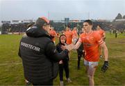 22 April 2023; Armagh manager Kieran McGeeney and Rory Grugan after the Ulster GAA Football Senior Championship quarter-final match between Cavan and Armagh at Kingspan Breffni in Cavan. Photo by Stephen McCarthy/Sportsfile