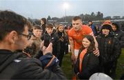22 April 2023; Rian O'Neill of Armagh with supporters after the Ulster GAA Football Senior Championship quarter-final match between Cavan and Armagh at Kingspan Breffni in Cavan. Photo by Stephen McCarthy/Sportsfile